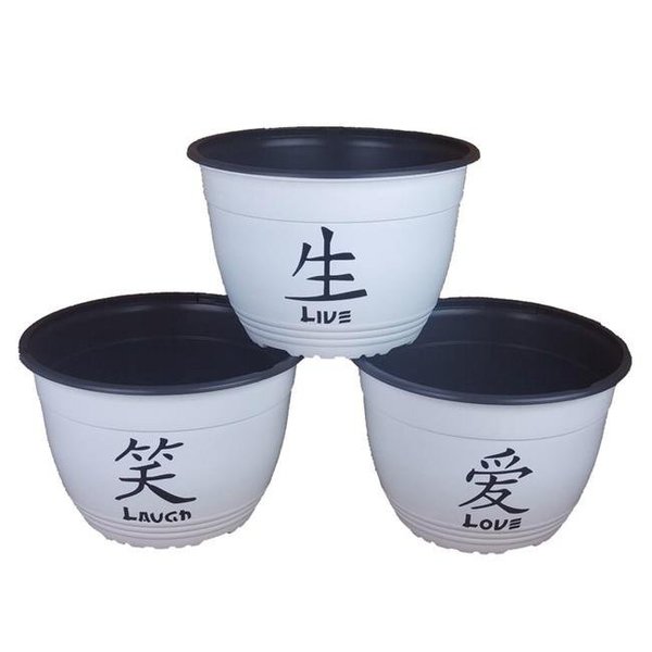 Fun Landscaping Fun Landscaping LLL217S3 Live; Laugh; Love Japanese Character Planter Set; White LLL217S3